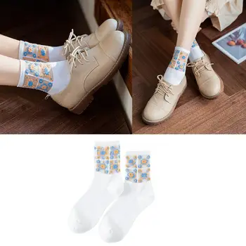 Ženy Daisy Kvetinový Patchwork Členkové Ponožky Transparentné Oka Žakárové Trubice pančuchový tovar D08E