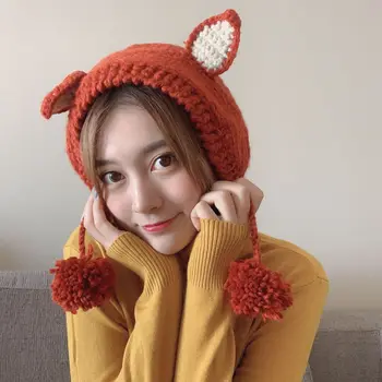 A zimné nové krásne kórejský fox chrániče sluchu univerzálny teplý ochranu sluchu ručne pletené rodič-dieťa chrániče sluchu veľkoobchod