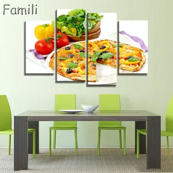 4pcs Kuchyne Potravín Pizza S Farebnými Zeleniny Wall Art Maľovanie Obrazu Tlač Na Plátno Potravín Obrázky Pre Domova Deco