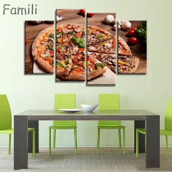4pcs Kuchyne Potravín Pizza S Farebnými Zeleniny Wall Art Maľovanie Obrazu Tlač Na Plátno Potravín Obrázky Pre Domova Deco