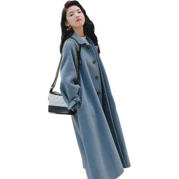 Nový Zimný Kabát Ženy Nadrozmerná Módne Cashmere Vlnené Vrchné Oblečenie Žena Dlho Zahusťovanie Teplé Vlnené Kabát Dámske Výkopu Coats