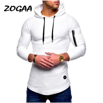 ZOGAA populárne pánske pevné okolo krku s kapucňou dlhý rukáv T-shirt rameno zips spojov Európsky a Americký štýl dlhé tričko