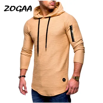 ZOGAA populárne pánske pevné okolo krku s kapucňou dlhý rukáv T-shirt rameno zips spojov Európsky a Americký štýl dlhé tričko