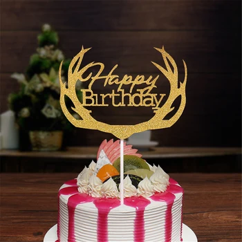 Antler Tortu Mulčovače Happy Birthday Cupcake Výzdoba Pre DIY Lesklé Strana Dodávky