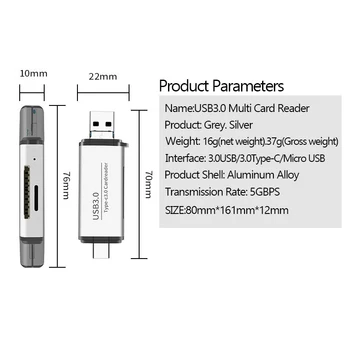 Ginsley Multi Čítačka Kariet 4in1 Typ-C USB3.0 MicroUSB Rozhranie Adaptér, Smart OTG Pre Typ c TF Kartu SD Čítanie USB3.0