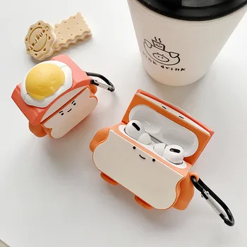 Vajcia Sandwich 3D animovaný Bluetooth Slúchadlo Prípade Airpods Pro Roztomilý Ochranný Kryt pre AirPods 1 2 3 Silikónové +keychain