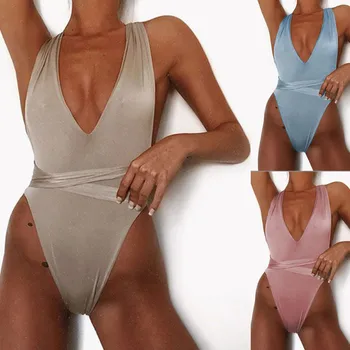 2019 Hot Trikot Plavky dámske bez Rukávov Farbou Kríž S Plavky, plážové oblečenie Bodycon Bikini Úsek Hlboké V