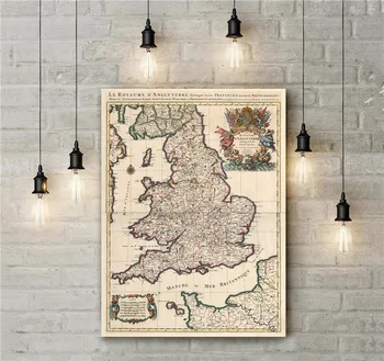Vintage Mapy na Britských Ostrovoch Označené Anglicko Retro Stenu, Nálepky Plátno Tlačiť Maľovanie Cafe Bar Domova Klasický Vzor