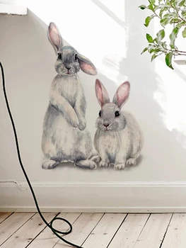 Dva roztomilý králiky nálepky na Stenu detské detská izba domáce dekorácie odstrániteľné tapety obývacia izba, spálňa nástenná maľba bunny nálepky