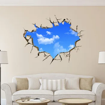 Otvor okno Nálepky Krajiny Modrú Oblohu, Biely Oblak, 3D Stena Nálepky Kreatívne Domáce Odtlačkový Pre Dom Obývacia Izba Strechy Obtlačky