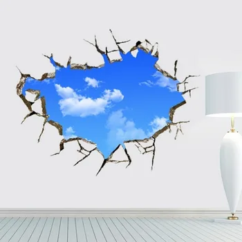 Otvor okno Nálepky Krajiny Modrú Oblohu, Biely Oblak, 3D Stena Nálepky Kreatívne Domáce Odtlačkový Pre Dom Obývacia Izba Strechy Obtlačky