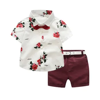 Batole Detské Oblečenie Chlapci Gentleman Vyhovovali Rose motýlik T-Shirt Šortky jednofarebné Nohavice, Oblečenie Nastaviť Módne čerstvé deti Oblečenie set