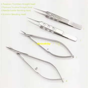 Oftalmologické microsurgical nástroje 12.5 cm nožnice+Ihla držiteľov +pinzeta nerezová oceľ chirurgický nástroj 4pcs/set