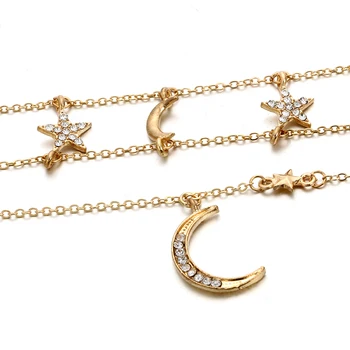 HuaTang Boho Crystal Hviezdy, Mesiac Náhrdelník Prívesok pre Ženy Viacvrstvových Zlatá Farba Clavicle Reťazca Collares Šperky na Krku 5604