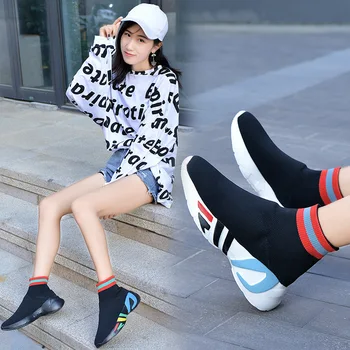 Luxusné ženy obuv členková módna Strečové Tkaniny Slip-On dámske platformy podpätky, topánky ženy príjemné svetlo platformu topánky 2020