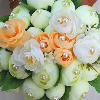 Ručné Móda, Svadobné Doplnky, Svadobné Kytice Pearl Flower Svadobné Kytice S Zelenej Listovej Brošňa Bouquet De Mariage