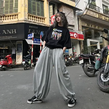 2020 letné nový kórejský voľné trámami bloomers Nohavice Harajuku štýl farbou wild pár bežné nohavice pre ženy, mužov nohavice