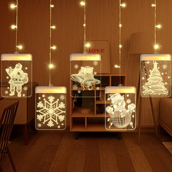 USB 3D LED Vianočné Dovolenku Svetlá Santa Claus Bell Snowflake Snehuliak Okenné Dekorácie Svetla