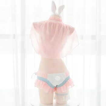 Paloli Sexy Spodnú Bielizeň Bunny Kostým, Oblek Kawaii Sweet Pink Cream Dezert Bunny Sleepwear Transparentné Ženy Bielizeň Nastaviť