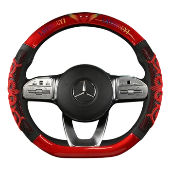 Carbon Fiber protišmyková kožené automobilový volant, kryt je vhodný pre 37-38 CM kruhový typ D automobilový volant