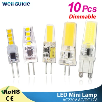 10pcs LED Žiarovka G4 AC DC 12V 220V Stmievateľné cob led G9 3W 6W 9W COB LED Osvetlenie nahradiť Halogénové bodové svetlo Luster