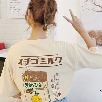 Ženy T-Shirt O-Krku Harajuku Tee Mäkké Láska Srdce Mlieko Box Vytlačené Krátke Rukáv Top Klesnutie Módne Tee Tričko 2018 Lete