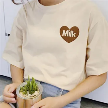 Ženy T-Shirt O-Krku Harajuku Tee Mäkké Láska Srdce Mlieko Box Vytlačené Krátke Rukáv Top Klesnutie Módne Tee Tričko 2018 Lete