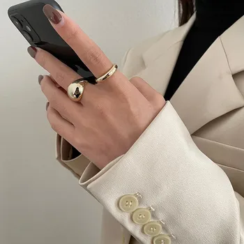 AOMU 1PC 2020 Kórea Módne Kovové Tvar Polmesiaca Otvoriť Prstene pre Ženy Vintage Zlato Strieborná Farba Široký Prstene, Šperky