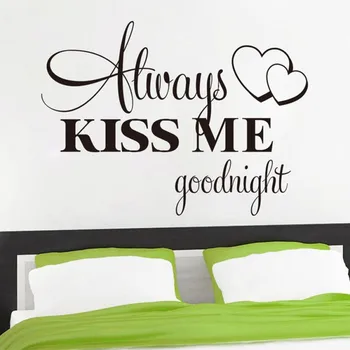 2019 HORÚCE! !Vždy Kiss Me Dobrú Noc Stenu, Nálepky Citát Odtlačkový Vymeniteľné Nálepky Dropshipping Jan23