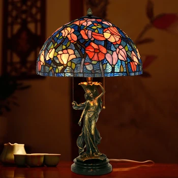 FUMAT Sklo Art stolná Lampa Európskom štýle Medi vitráže Lampy, Obývacia Izba Svietidlá Spálňa Nočný Stolík Lampa