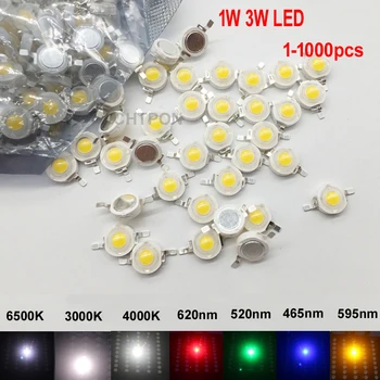 100ks 1 Ž 3 W High Power LED Svetelných Lúčov 2.2 V-3.6 V SMD Čip LED Diódy, Biela / Teplá Biela / Červená / Zelená / Modrá Lampa