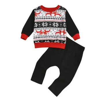 Vianočné Pyžamo Novorodenca Chlapci Dievčatá Pulóver T-shirt Topy, Nohavice Set Oblečenia na Jeseň Jar Batoľa Vianoce Oblek