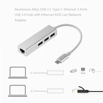 Bkscy Typ C Hub Na Ethernet Sieťový Adaptér 1000 mb / s RJ45, Usb-c s 3 Porty Usb 3.0 Splitter pre MacBook Pro Huawei Matebook