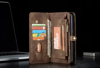 14 Sloty Zips Peňaženka s Odnímateľný Zadný Kryt Kožené puzdro pre Samsung Galaxy Note 8 9 10 Plus Ručné Šitie Kabelku