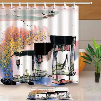 Art Design Sprchové Závesy Atrament Maľovanie Vaňa Obrazovky Domáce Dekorácie Polyester Textílie Nepremokavé a Plesní, a Doklad s 12 Háčiky