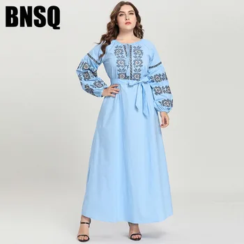 BNSQ Kiddie Rodič-Dieťa Šaty, Kostým Dievčatá Veľké Deti Svetlo Modrá Vyšívané Čipky Dlhým Rukávom Šaty Moslimských Bežné Arabské