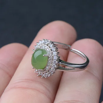 Prírodné green jade krúžky Jaspis krúžok resizable s 925 sterling silver ring pre ženy krúžky jade šperky 925 krúžok