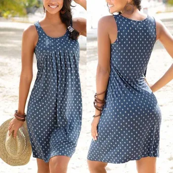 Nové Módu Tlače Bez Rukávov Šaty Boho Vlna Bodu-Line Oblečenie Sundress Ženy Lete Príležitostné Voľné Vintage Šaty Plus Veľkosť
