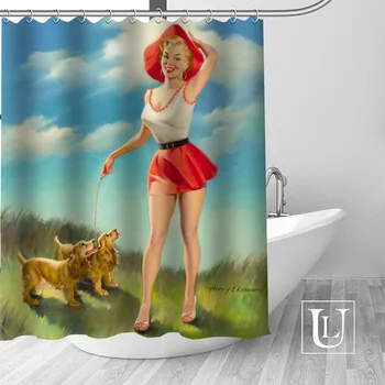 Veľký výpredaj Nový Vlastný pin up girl Moderný Sprchový Záves s Háčikmi kúpeľňa Nepremokavé Polyesterové Tkaniny