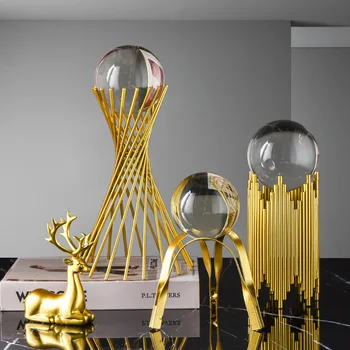 Kreatívne Moderné Kovové Crystal Ball Dizajn, Ozdoba Domáce Dekorácie Geometrické Modelovanie TV Kabinet Železa Dekor Príslušenstvo ZH492