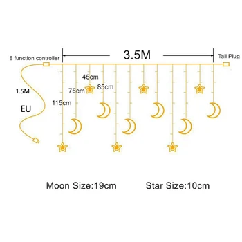 3,5 M Moon Star Lampa LED Lampa String In Vianočné Osvetlenie, Dekorácie Dovolenku Svetlá Opony Lampa Svadobné 110V 220v víla svetlo