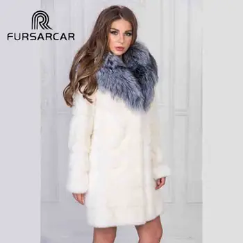 FURSARCAR Reálne Biela Noriek Kožušinový Kabát Pre Ženy Zimná Bunda S Silver Fox Kožušiny Veľký Golier Prírodné Luxusné Kožušiny Ženské Oblečenie