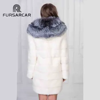 FURSARCAR Reálne Biela Noriek Kožušinový Kabát Pre Ženy Zimná Bunda S Silver Fox Kožušiny Veľký Golier Prírodné Luxusné Kožušiny Ženské Oblečenie