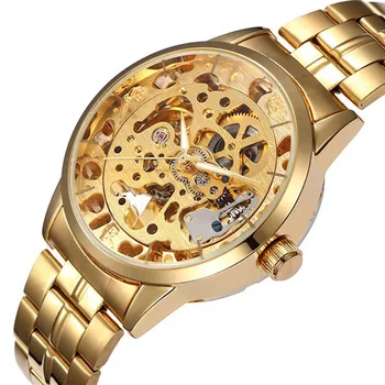 SHENHUA Sledovať Mužov Zlato Kostra Hodinky Plné Oceľové Automatické Mechanické náramkové hodinky Mužov Business Hodinky Relogio Masculino 2020