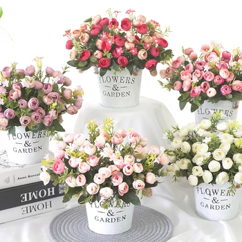 DIY Umelé Kvety, Malé Ruže Skúmie slnečnice Kytice Nevesty Xmas Party Dekor Faux Falošné Kvety, Svadobné Domáce Dekorácie
