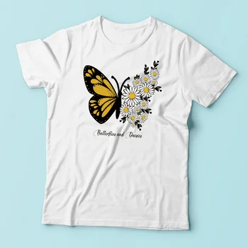2020 Nové ženské tričká Harajuku Módy Tlače O-Krku Dámy Tričká Topy, Košele Daisy Motýľ Flóry Tlače Top Žena T-shirt