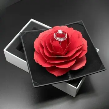 Nové Kreatívne 3D Pop-Up Rose Krúžok Box Svadobné Šperky, Zásnubné Skladovanie Držiteľa Prípade Bump