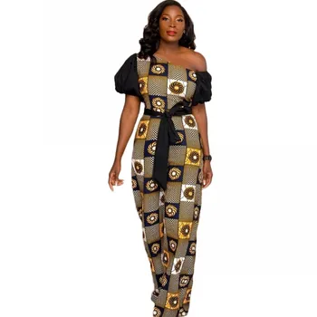 Africké Oblečenie Pre Ženy Sexy Jedného Pleca Patchwork Rukáv Kombinézach Ženy 2020 Módne Pléd, Tlač Krídla Office Lady Remienky