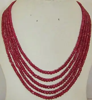 Ohromujúci 5-riadok 2x4 mm prírodné tvárou Červená abacus Korálky náhrdelník 17-21