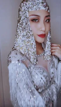Móda Multi-farebné Kamienky Perly pokrývku hlavy Výkon Kostým Ženy Spevák Fáze Show Dance Nosenie Kryštály Korálky Headdress